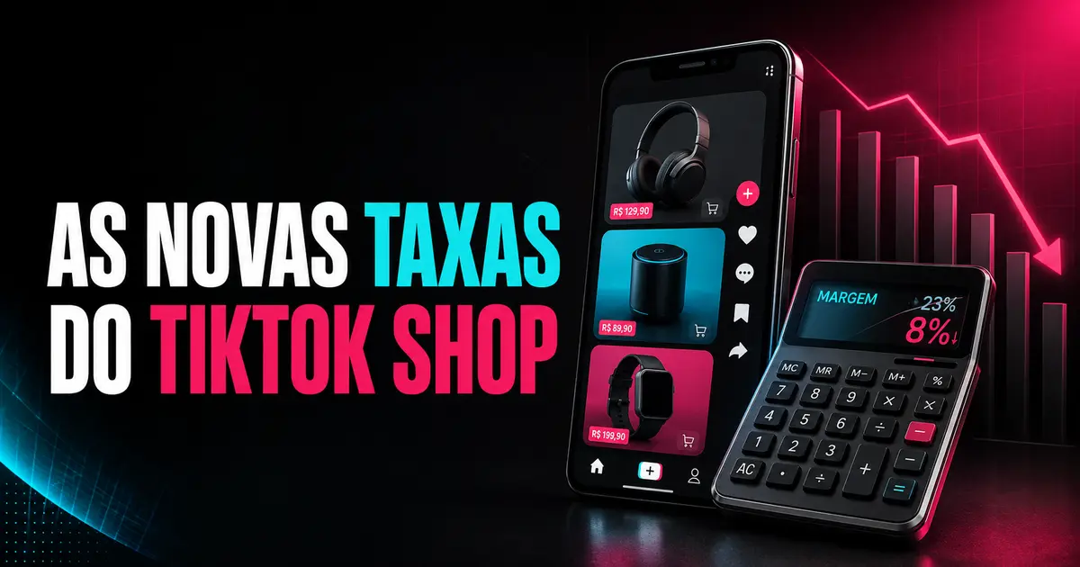 Celular com produtos à venda e calculadora representando as taxas cobradas pelo TikTok Shop em 2026.